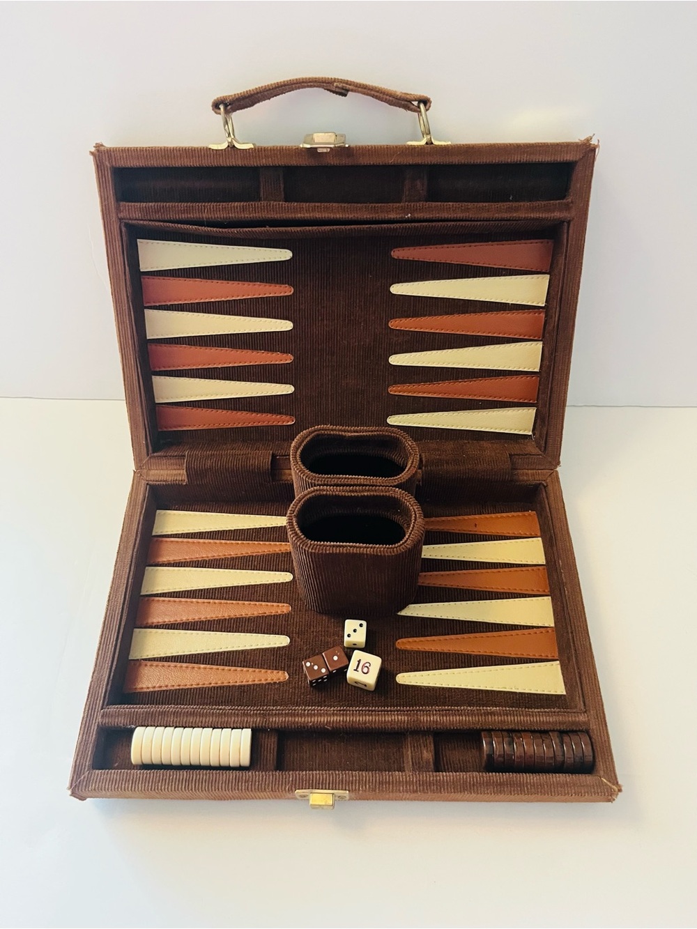 Cardinal Vintage Corduroy Backgammon Acey Deucey Magnetic Game in Folding Case